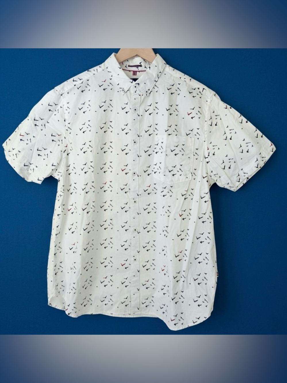 Cactus Man Ricky Singh White-Bird Print-Slim Fit Button-Down Casual Shirt-XL EUC